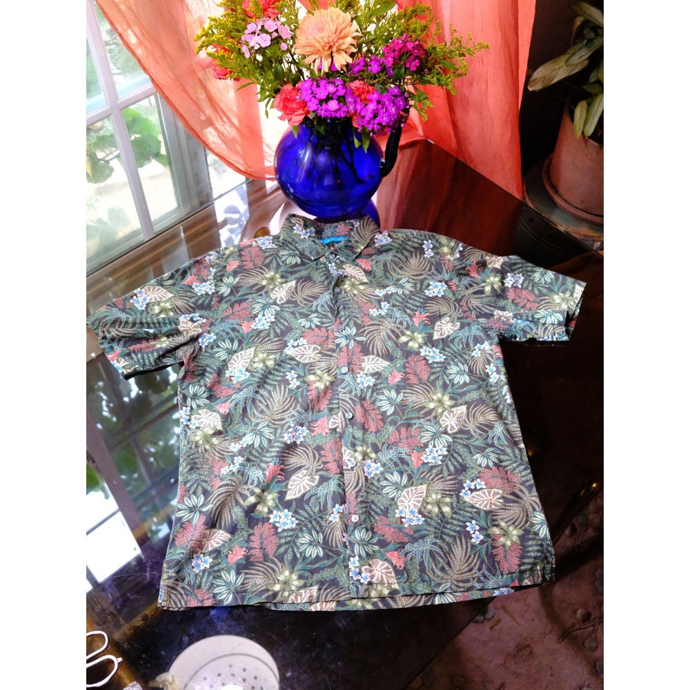 Tori Richard Slim Fit Tropical Leaf Hawaiian Shirt Size L